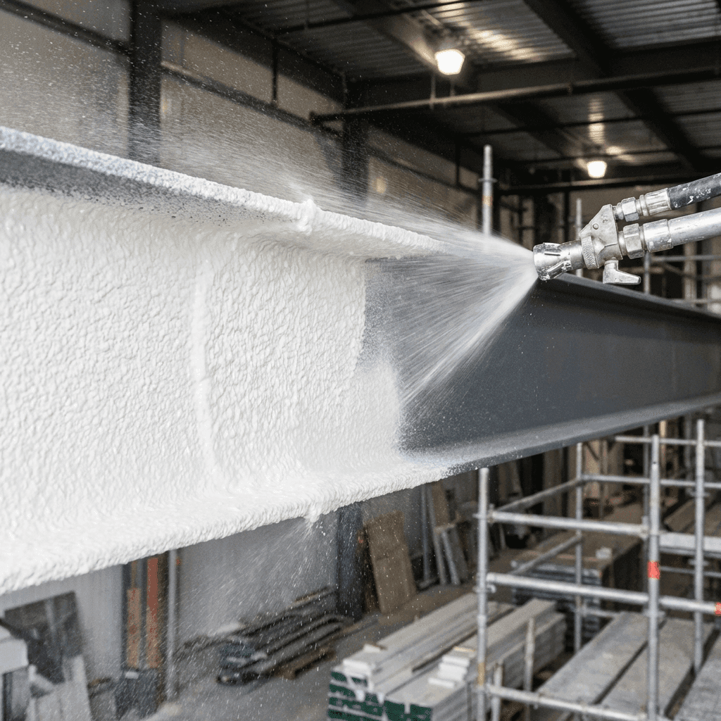 Installer applying fire coating